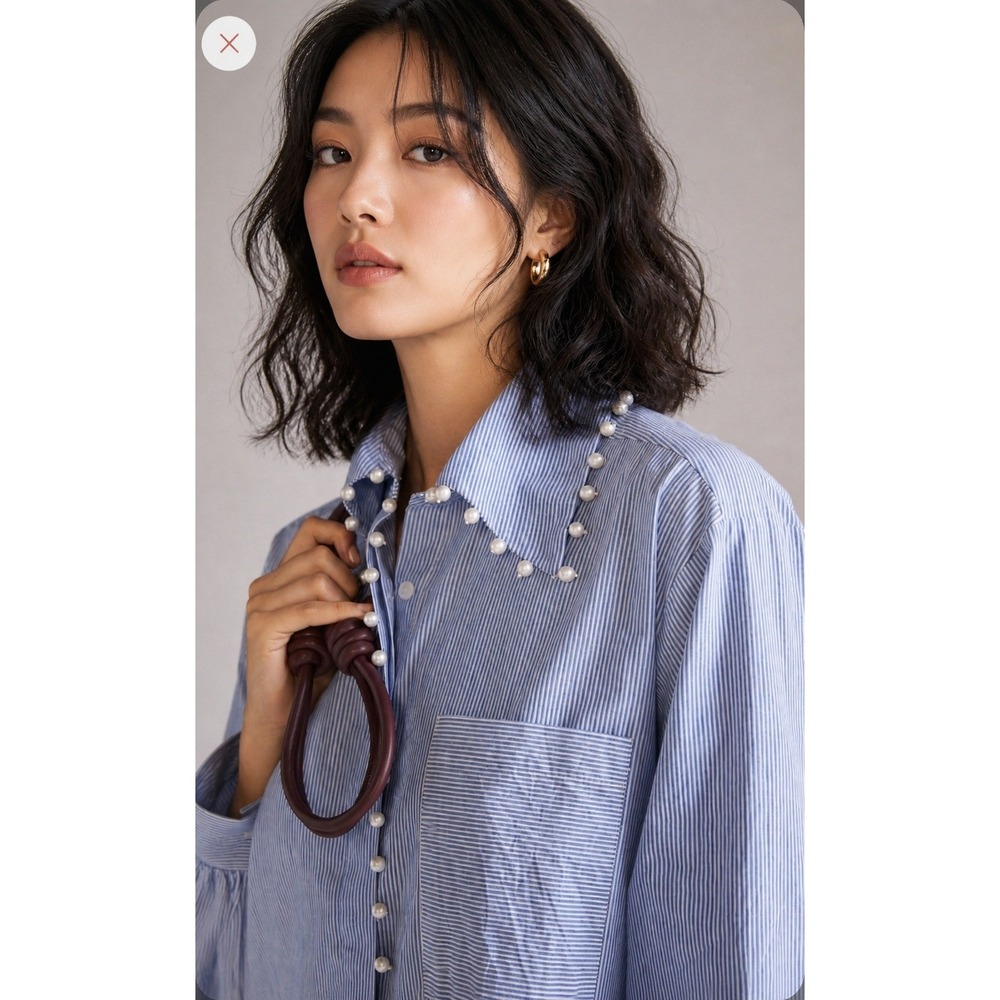 Anthropologie Hannah Lynn M Pearl Oversized Coastal Preppy 100% Cotton MSRP $189
